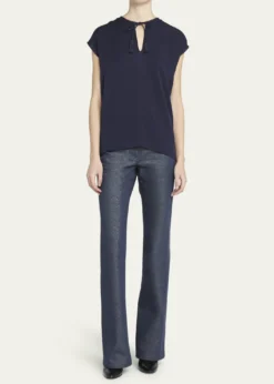Giorgio ArmaniSilk Georgette Blouse with Fringe Tie Neck Detail