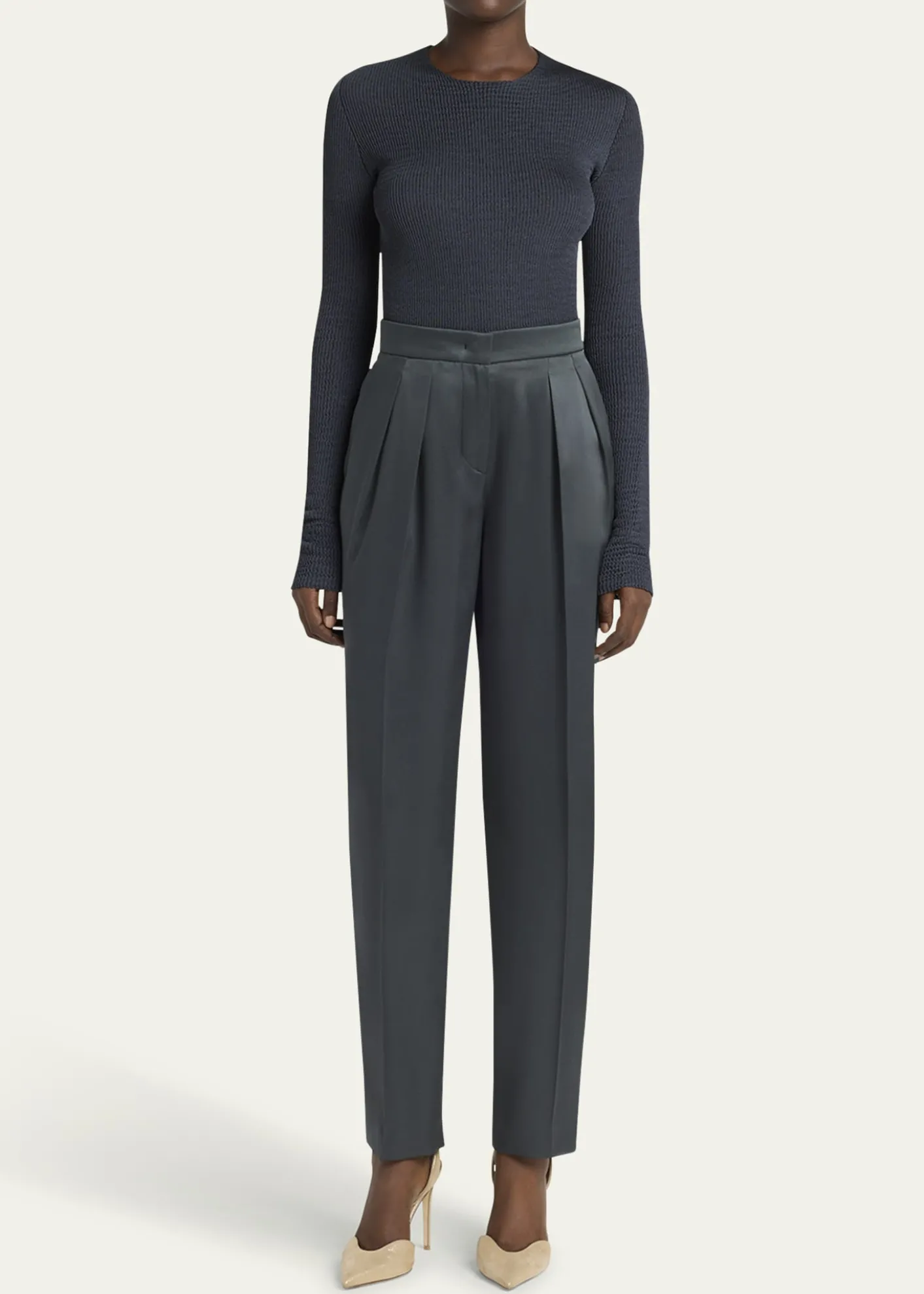Giorgio ArmaniSilk Satin Pleated Straight-Leg Trousers