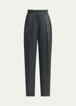 Giorgio ArmaniSilk Satin Pleated Straight-Leg Trousers