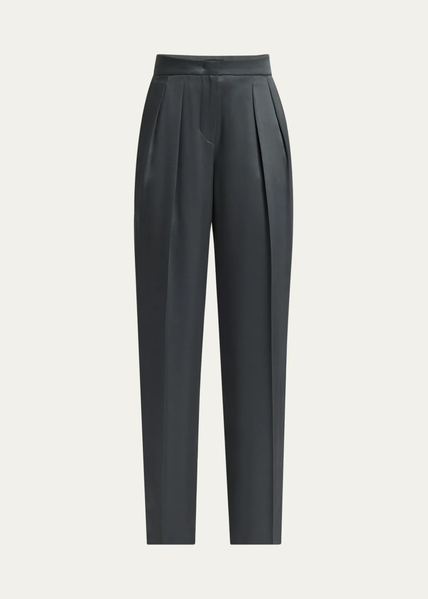 Giorgio ArmaniSilk Satin Pleated Straight-Leg Trousers