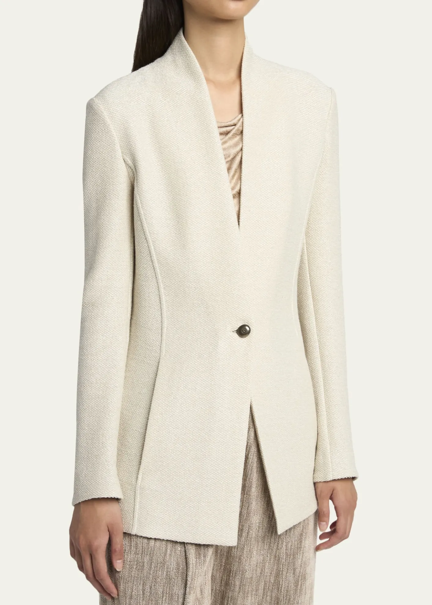 Giorgio ArmaniSingle-Breasted Tweed Blazer Jacket