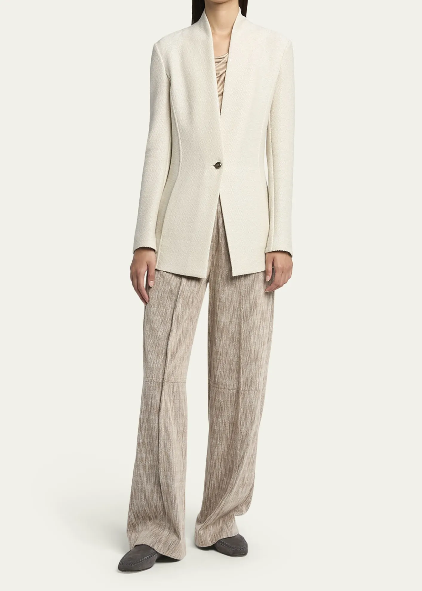 Giorgio ArmaniSingle-Breasted Tweed Blazer Jacket