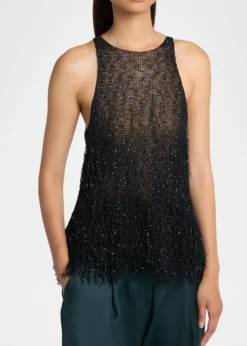 Giorgio ArmaniSleeveless Beaded Fringe Knit Top