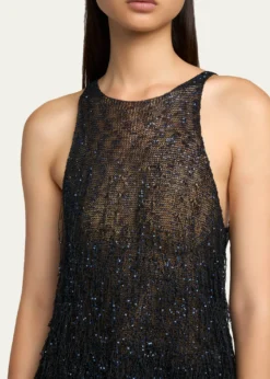 Giorgio ArmaniSleeveless Beaded Fringe Knit Top