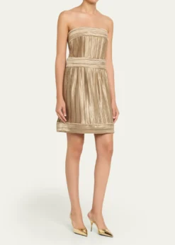 Giorgio ArmaniStrapless Metallic Pleated Bustier Mini Dress