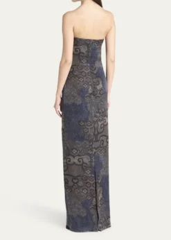 Giorgio ArmaniStrapless Tile-Print Silk Gown