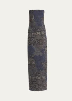 Giorgio ArmaniStrapless Tile-Print Silk Gown