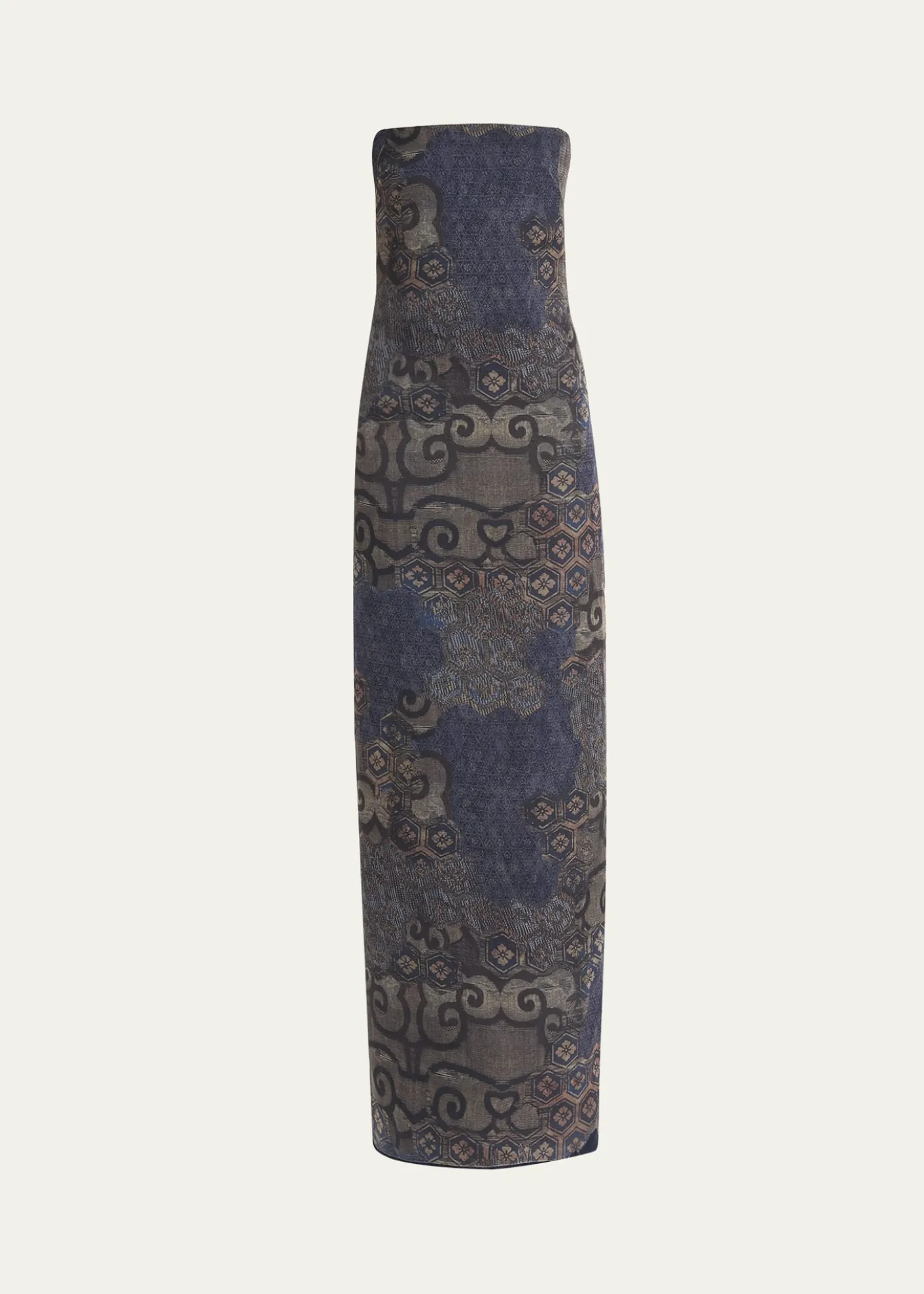 Giorgio ArmaniStrapless Tile-Print Silk Gown