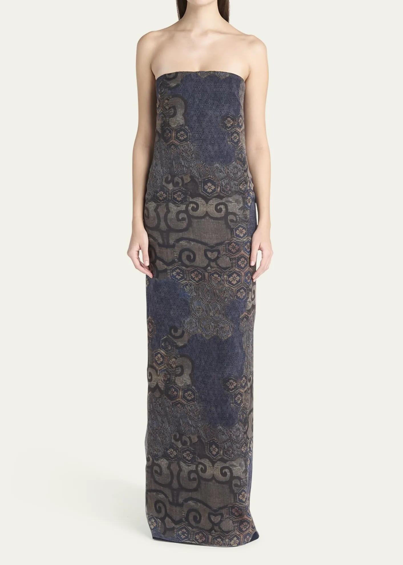 Giorgio ArmaniStrapless Tile-Print Silk Gown