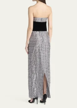 Giorgio ArmaniStrapless Velvet Bustier Iridescent Textured Silk Gown