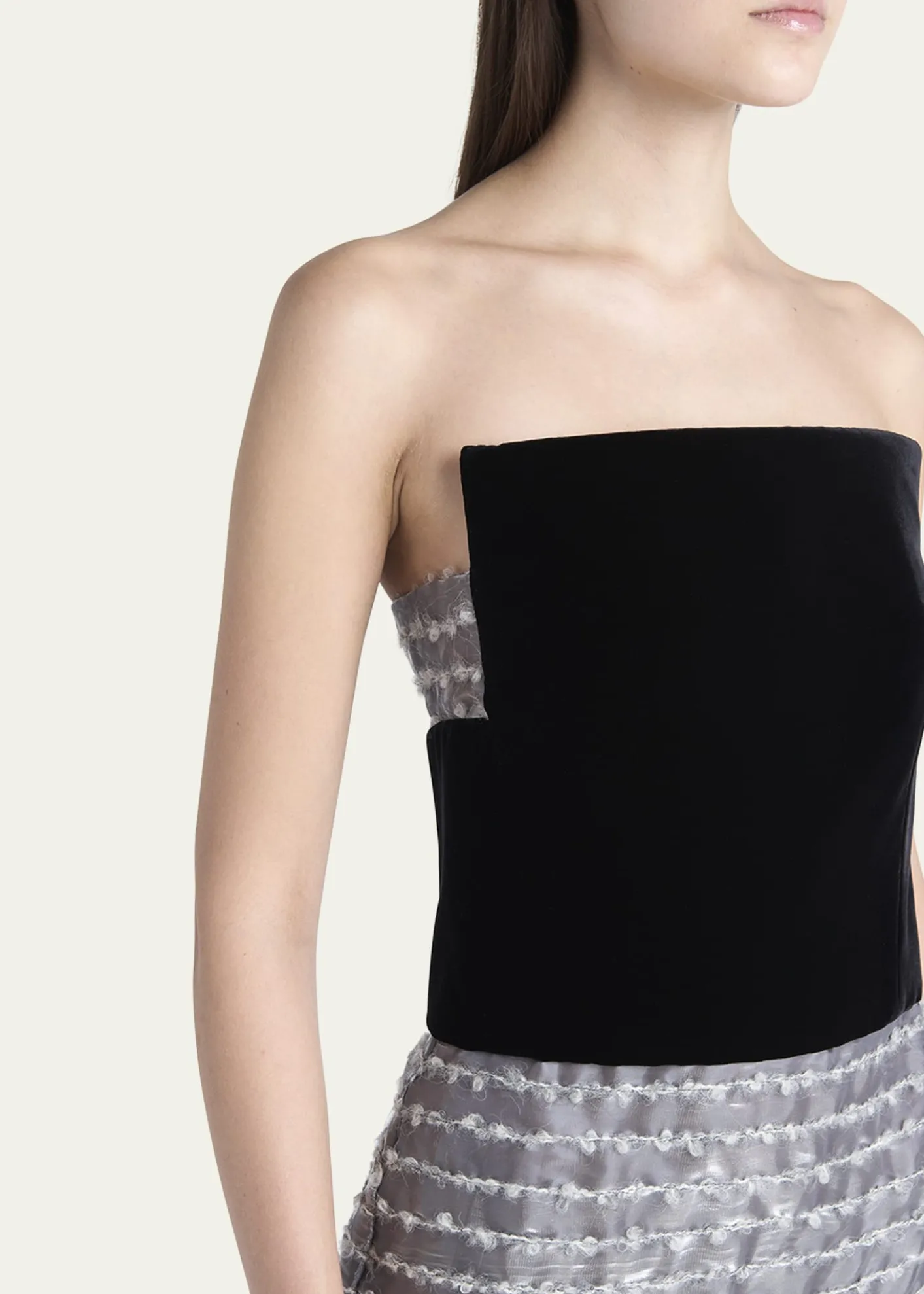 Giorgio ArmaniStrapless Velvet Bustier Iridescent Textured Silk Gown