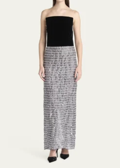 Giorgio ArmaniStrapless Velvet Bustier Iridescent Textured Silk Gown