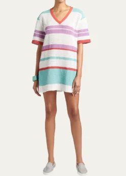 Giorgio ArmaniStriped Crochet Mini T-Shirt Dress