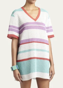 Giorgio ArmaniStriped Crochet Mini T-Shirt Dress