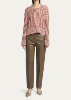 Giorgio ArmaniStriped Linen Open-Knit Crewneck Sweater