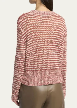 Giorgio ArmaniStriped Linen Open-Knit Crewneck Sweater