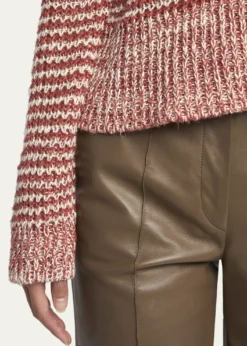 Giorgio ArmaniStriped Linen Open-Knit Crewneck Sweater