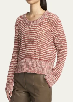 Giorgio ArmaniStriped Linen Open-Knit Crewneck Sweater