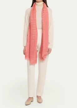 Giorgio ArmaniStriped Linen-Cotton Jacquard Stole, 80" x 28"