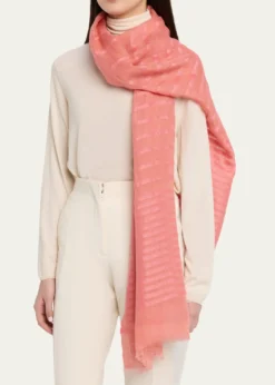 Giorgio ArmaniStriped Linen-Cotton Jacquard Stole, 80" x 28"