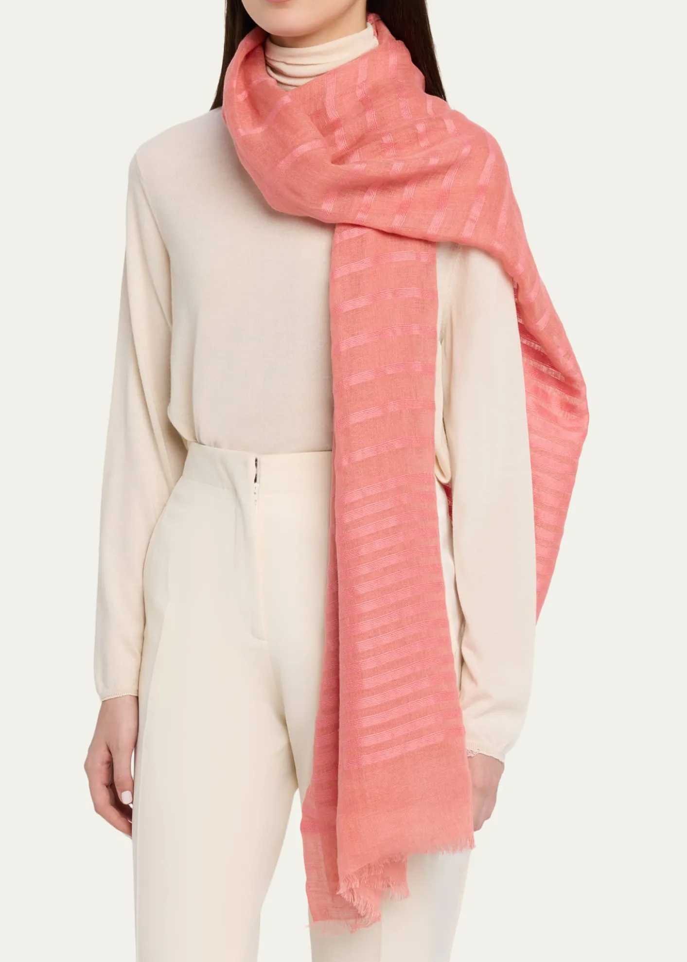 Giorgio ArmaniStriped Linen-Cotton Jacquard Stole, 80" x 28"
