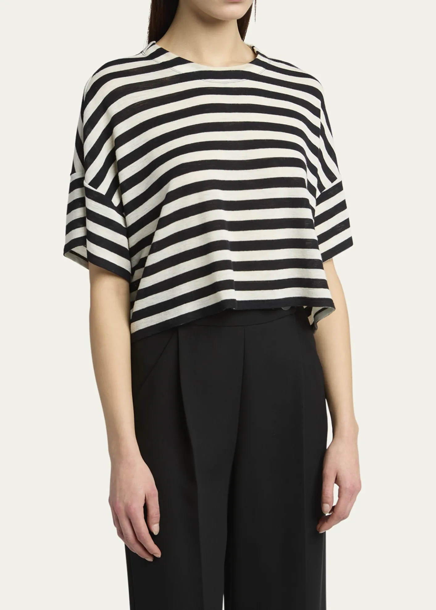 Giorgio ArmaniStripe High Low Wool T-Shirt