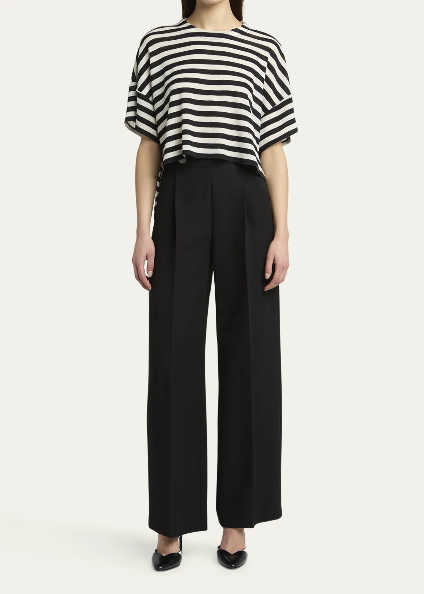 Giorgio ArmaniStripe High Low Wool T-Shirt