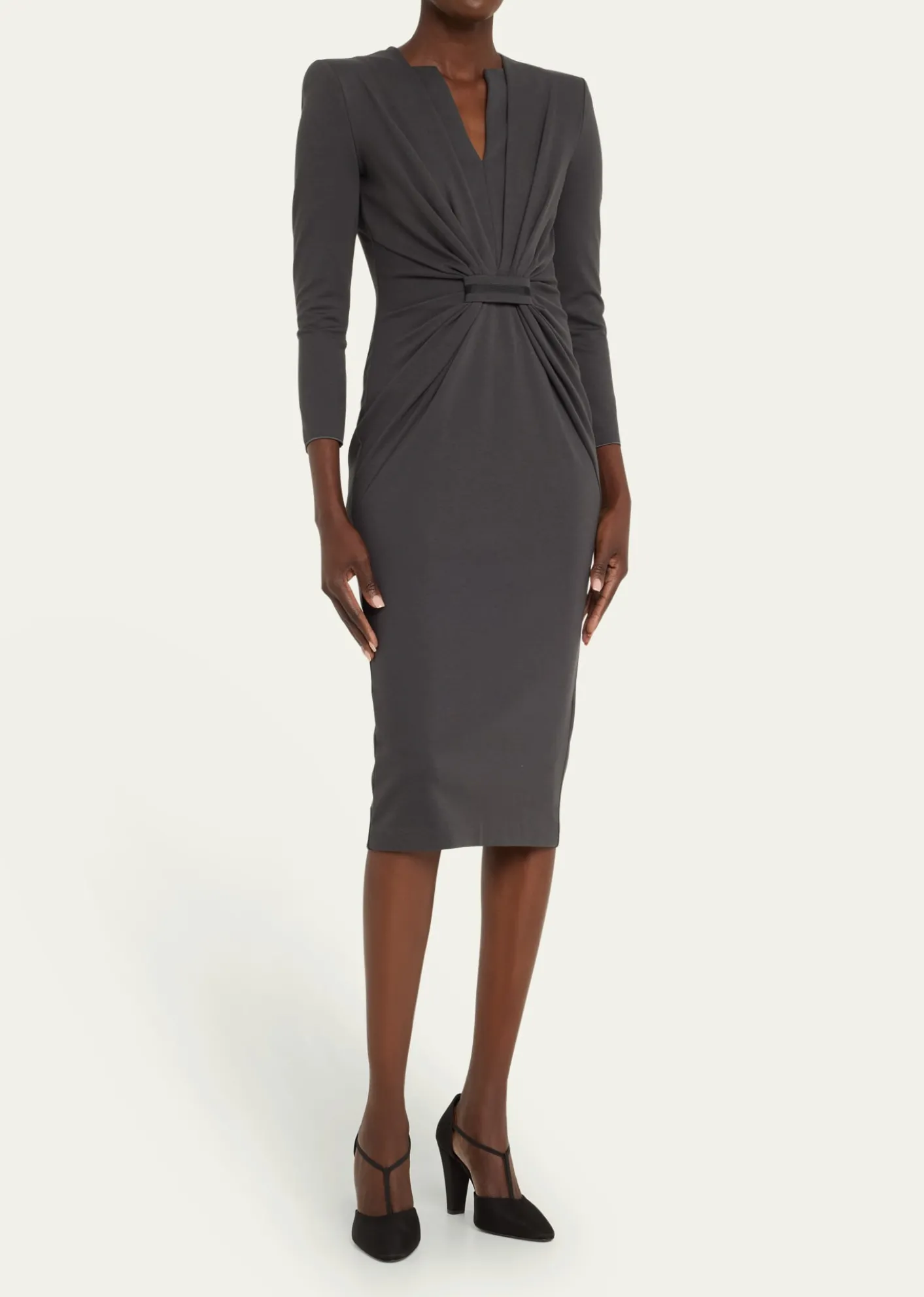 Giorgio ArmaniTab-Front Gathered Jersey Sheath Dress