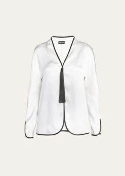 Giorgio ArmaniTassel Silk Blouse with Contrast Tipping