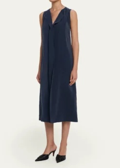 Giorgio ArmaniTechnical Silk Sleeveless Midi Shirtdress