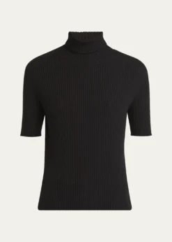 Giorgio ArmaniTurtleneck Short-Sleeve Cashmere Rib Sweater