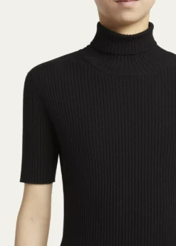 Giorgio ArmaniTurtleneck Short-Sleeve Cashmere Rib Sweater