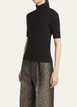 Giorgio ArmaniTurtleneck Short-Sleeve Cashmere Rib Sweater
