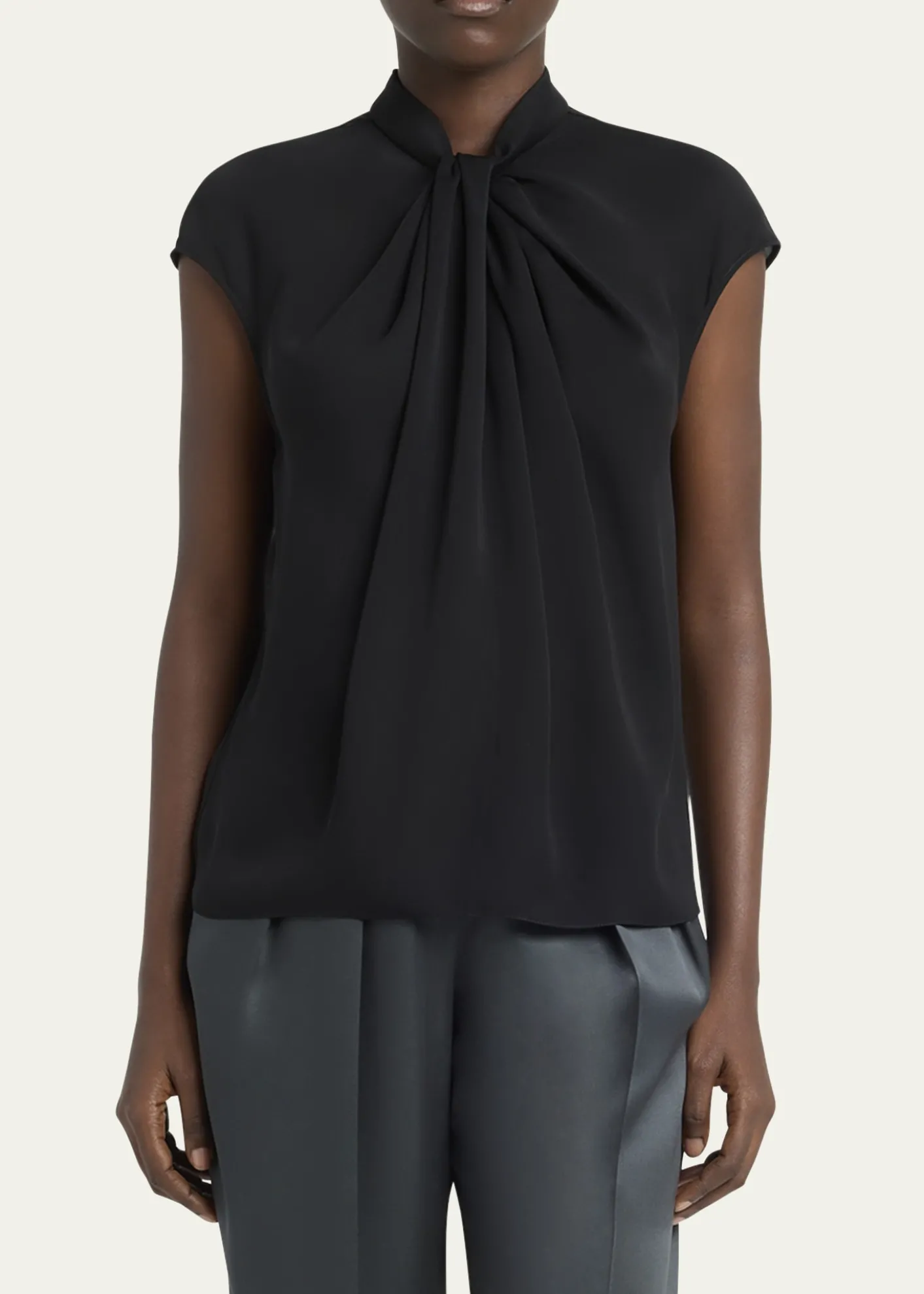 Giorgio ArmaniTwisted Cap-Sleeve Georgette Silk Blouse