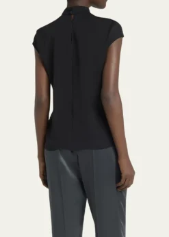 Giorgio ArmaniTwisted Cap-Sleeve Georgette Silk Blouse