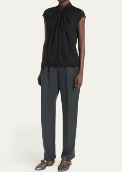 Giorgio ArmaniTwisted Cap-Sleeve Georgette Silk Blouse
