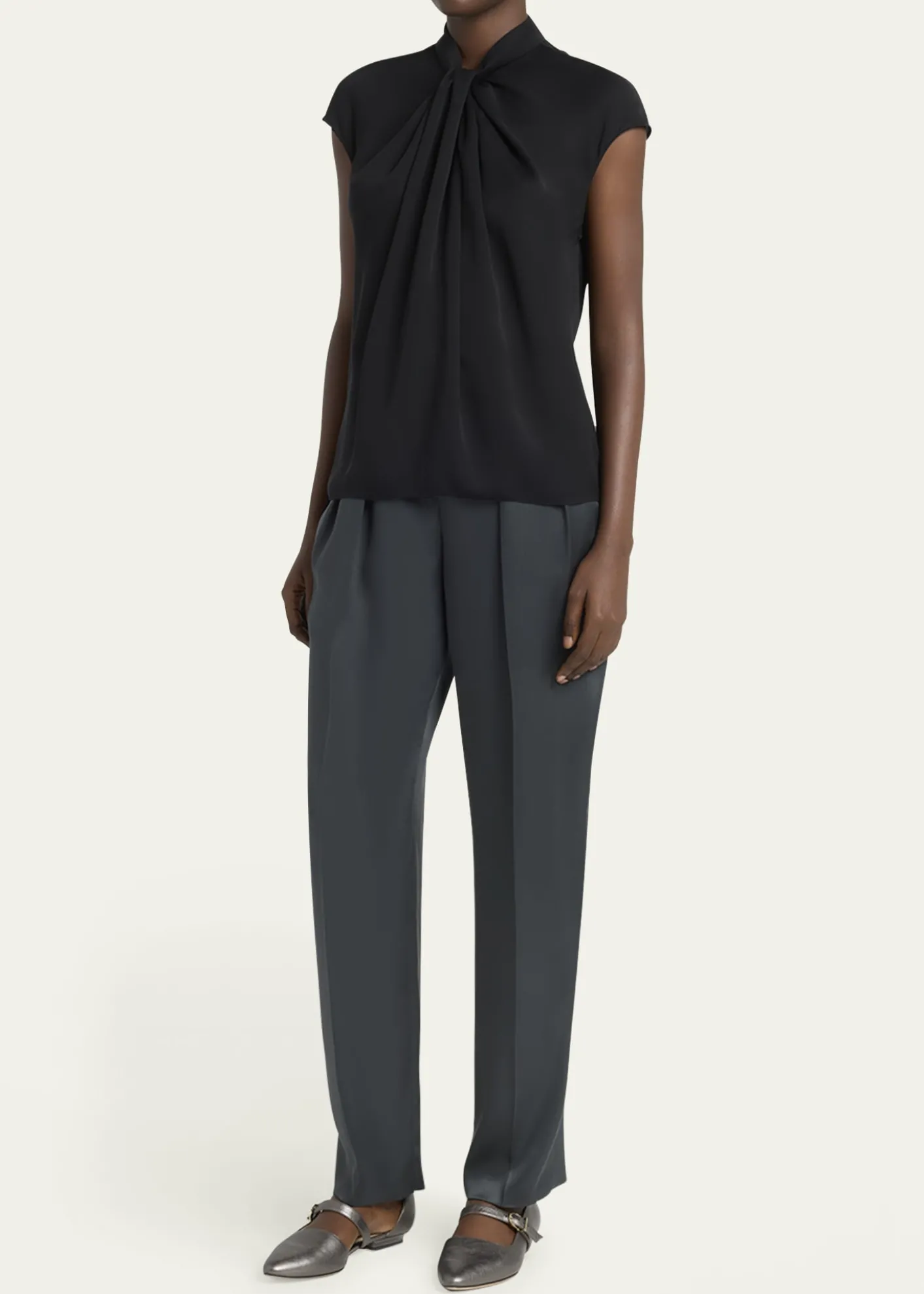 Giorgio ArmaniTwisted Cap-Sleeve Georgette Silk Blouse