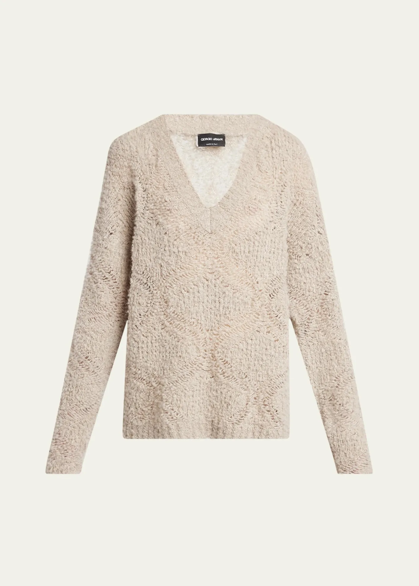 Giorgio ArmaniV-Neck Wool Cashmere Open-Knit Sweater