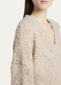 Giorgio ArmaniV-Neck Wool Cashmere Open-Knit Sweater