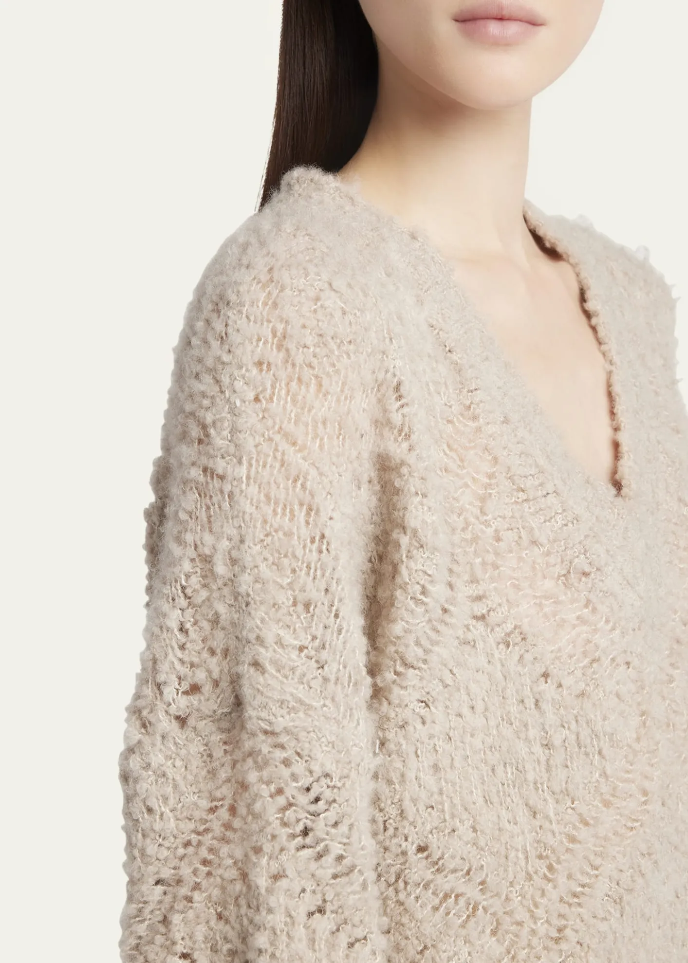 Giorgio ArmaniV-Neck Wool Cashmere Open-Knit Sweater