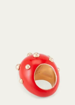 GIORGIO BGoccia Ring with Coral Enamel in 18K Rose Gold