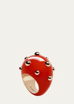GIORGIO BGoccia Ring with Coral Enamel in 18K Rose Gold