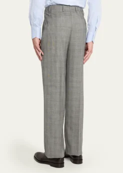 Giuliva HeritageMen's Glen Plaid Straight Wool Trousers