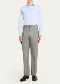 Giuliva HeritageMen's Glen Plaid Straight Wool Trousers