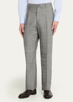 Giuliva HeritageMen's Glen Plaid Straight Wool Trousers