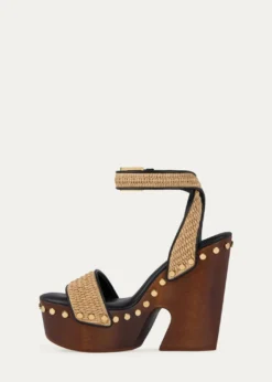 GivenchyClog Raffia-Effect Platform Sandals with Studs Detail