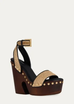 GivenchyClog Raffia-Effect Platform Sandals with Studs Detail