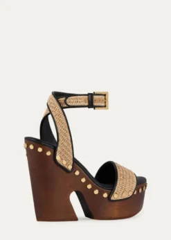 GivenchyClog Raffia-Effect Platform Sandals with Studs Detail