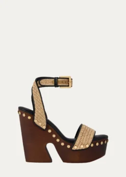 GivenchyClog Raffia-Effect Platform Sandals with Studs Detail