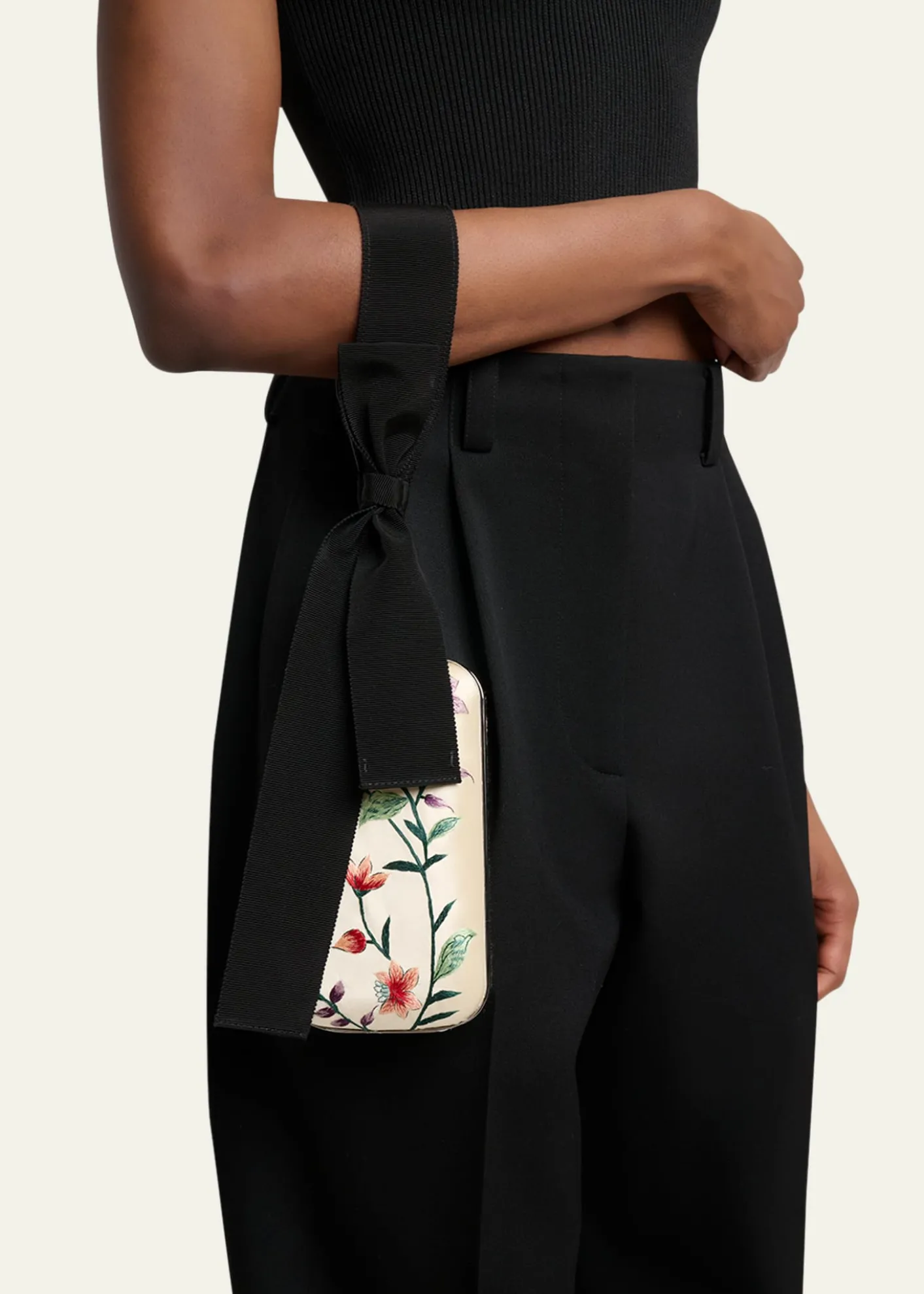 GivenchyFloral-Embroidered Wristlet Clutch Bag in Satin